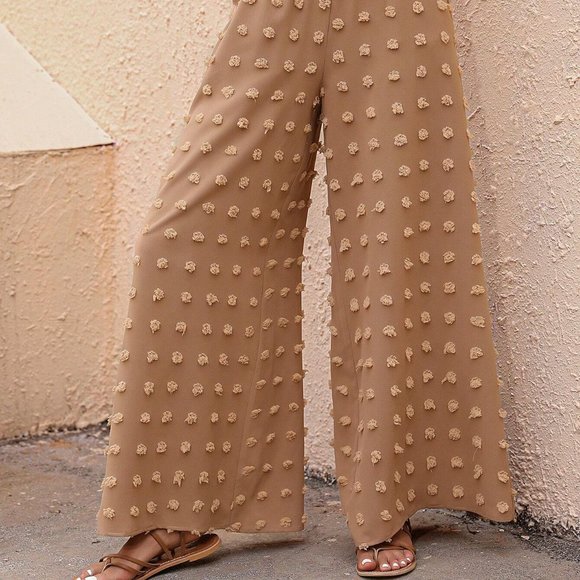 Tan Boho Womens Swiss Dot Wide Leg Pants - Picture 5 of 5